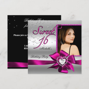 Sweet 16 Sweet Sixteen Pink Silver Photo Invitation