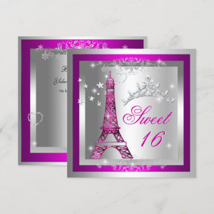 Sweet 16 Sweet Sixteen Pink Tiara Eiffel Tower Invitation