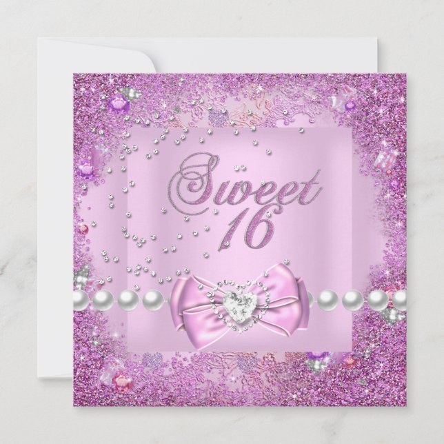 Sweet 16 Sweet Sixteen Pretty Pink Pearl Invitation (Front)
