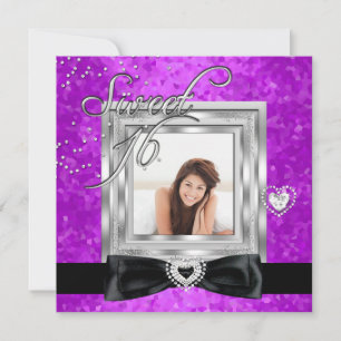 Sweet 16 Sweet Sixteen Purple Black Photo Invitation