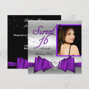 Sweet 16 Sweet Sixteen Purple Silver Photo Invitation