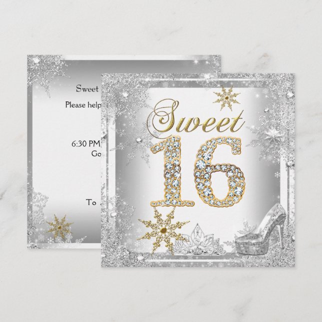 Sweet 16 Sweet Sixteen Silver White Gold Elite Invitation (Front/Back)