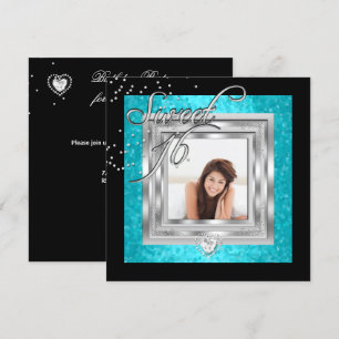 Sweet 16 Sweet Sixteen Turquoise Black Photo Invitation
