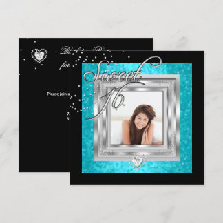 Sweet 16 Sweet Sixteen Turquoise Black Photo Invitation