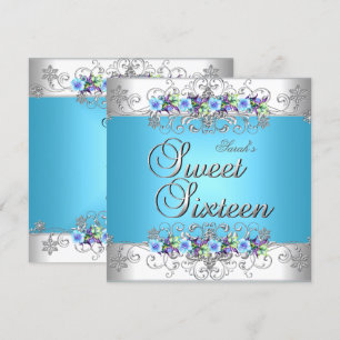 Sweet 16 Sweet Sixteen White Blue Purple Flowers Invitation