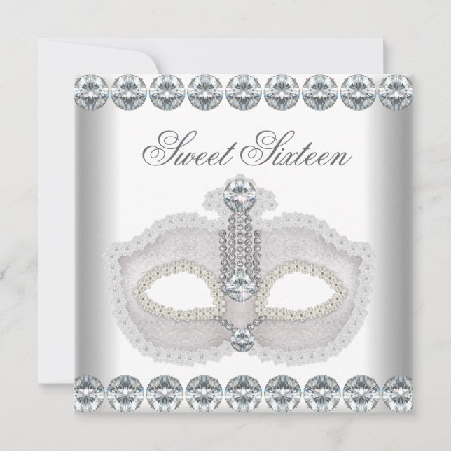 Sweet 16 Sweet Sixteen White Diamonds Mask Invitation (Front)