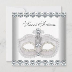 Sweet 16 Sweet Sixteen White Diamonds Mask Invitation
