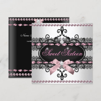 Sweet 16 Sweet Sixteen White Pink Black Lace Pearl Invitation