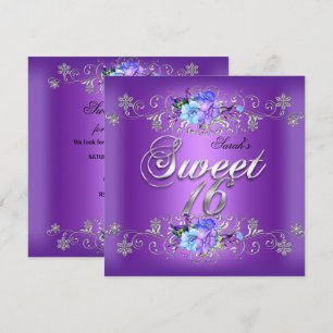 Sweet 16 Sweet Sixteen White Purple Flowers Invitation