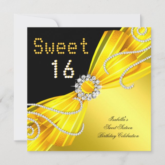 Sweet 16 Sweet Sixteen Yellow Diamond Party Invitation (Front)
