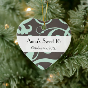 Sweet 16 - Swirled Pattern, Swirls - Blue Grey Ceramic Tree Decoration