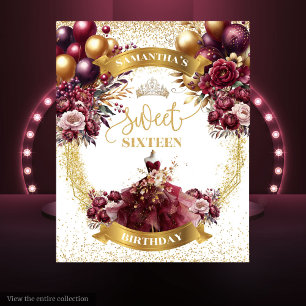 Sweet 16 Tapestry Burgundy Dress Burgundy Balloons