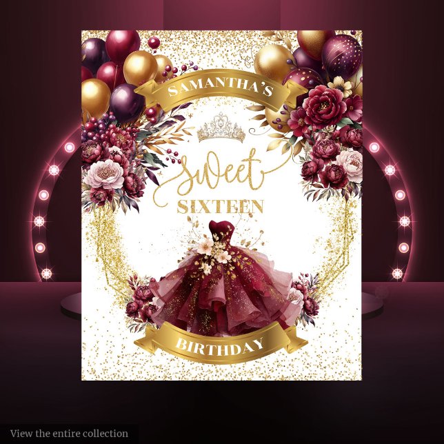 Sweet 16 Tapestry Burgundy Gold Glitter Balloons (Sweet 16 Tapestry Burgundy Gold Glitter Balloons)