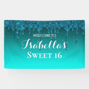 Sweet 16   Teal Dripping Glitter Banner