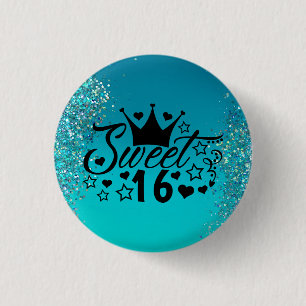 Sweet 16 Teal Glitter Sparkle Birthday Button