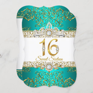 Sweet 16 Teal Gold Diamond Glamour Birthday Invitation