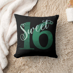 Sweet 16   Teal Green Grunge and Faux Glitter Cushion