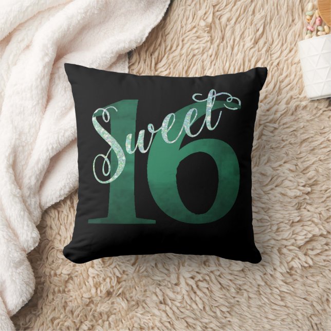 Sweet 16 | Teal Green Grunge and Faux Glitter Cushion (Blanket)