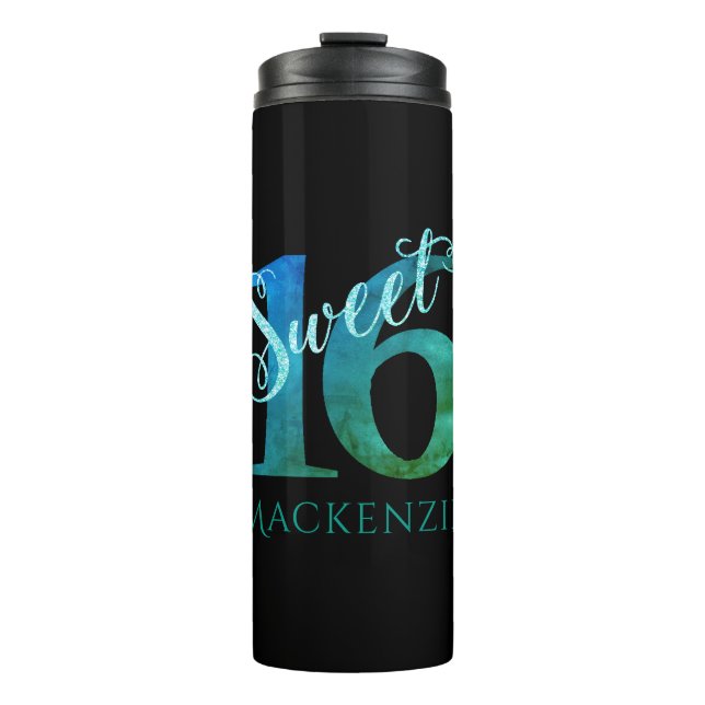 Sweet 16 | Teal Green Grunge and Faux Glitter Thermal Tumbler (Front)