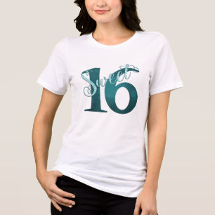 Sweet 16   Teal Green Grunge and Faux Glitter Tri-Blend Shirt