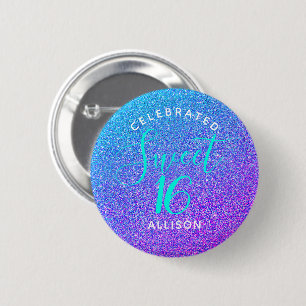 Sweet 16 Teal Purple Glitter Birthday Party Favour 6 Cm Round Badge