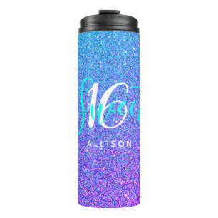 Sweet 16 Teal Purple Glitter Sparkle Personalised Thermal Tumbler