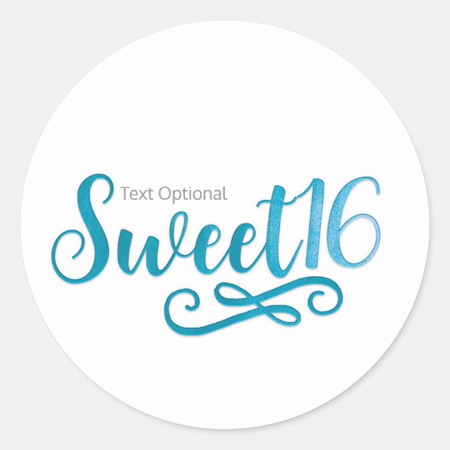 Sweet 16 Teal & White Birthday Party Favour Classic Round Sticker (Front)