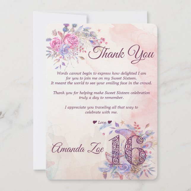 Sweet 16 Thank You card (Front)