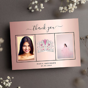 Sweet 16 thank you custom photo rose gold pink card