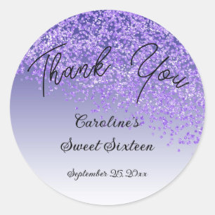Sweet 16 Thank You Falling Purple Glitter Classic Round Sticker