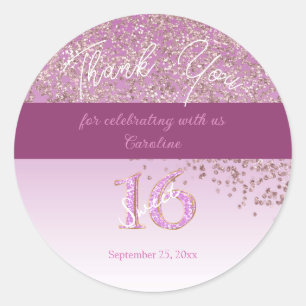 Sweet 16 Thank You Falling Rose Gold Glitter Classic Round Sticker