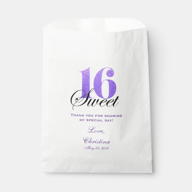 Sweet 16 Thank You Favour Candy Bar Buffet Favour Bags (Front)