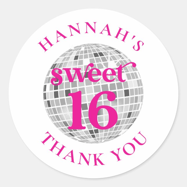 Sweet 16 Thank you Party Favours Classic Round Sticker (Front)