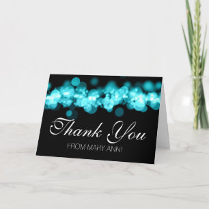 Sweet 16 Thank You Turquoise Bokeh Lights Card