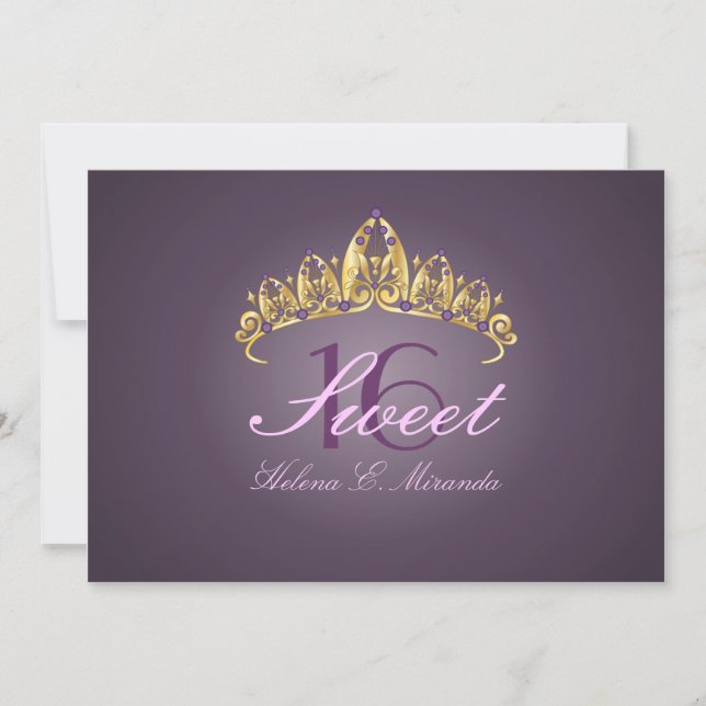 Sweet 16/ tiara/amethyst invitations (Front)