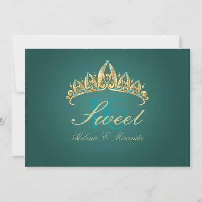 Sweet 16/ tiara/teal green /jade invitations (Front)
