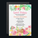 Sweet 16 Tropical Birthday Party Hawaiian Theme Magnetic Invitation<br><div class="desc">Magnetic Invitations for your Sweet 16 Tropical Birthday Party. This watercolor design has an Hawaiian theme party going on, complete with coconut cooler and melonade! There's also tropical party decorations of popsicles, banana leaves and cocktail umbrellas as well as hibiscus, monstera, palm leaf and tropical flowers. This tropical birthday invitation...</div>