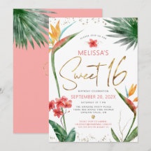 Sweet 16 Tropical Floral Watercolor Gold Script