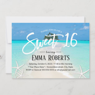 Sweet 16 Tropical Island Summer Starfish Beach  Invitation