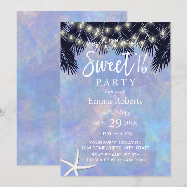 Sweet 16 Tropical Palm Tree Elegant Watercolor Invitation (Front/Back)