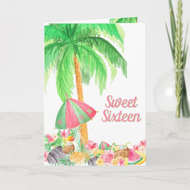 Sweet 16 Tropical Summer Watercolor Hawaiian Luau Invitation (Front)