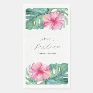 Sweet 16 Tropical Theme Birthday Watercolor Napkin