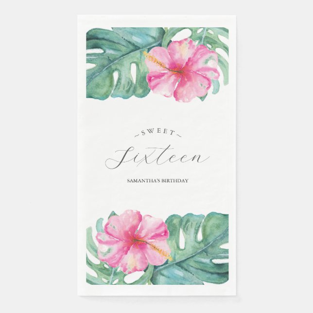 Sweet 16 Tropical Theme Birthday Watercolor Napkin (Front)
