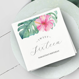 Sweet 16 Tropical Theme Birthday Watercolor Napkin