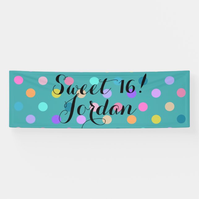 Sweet 16 turquoise aqua all over dots banner (Horizontal)