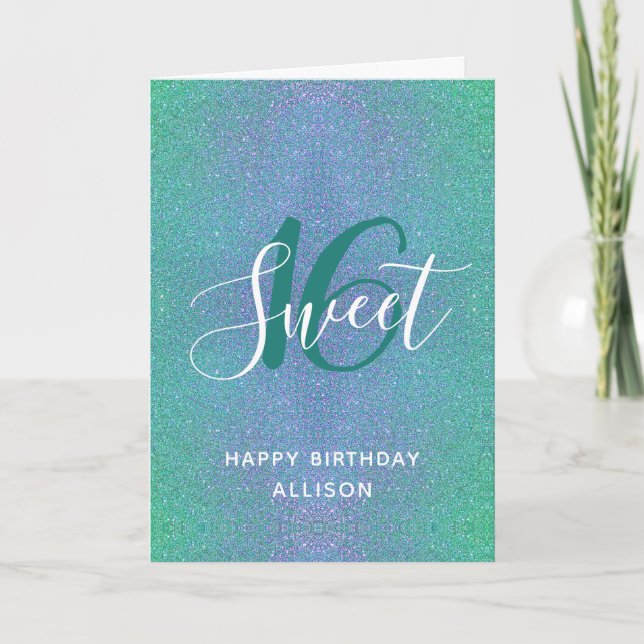 Sweet 16 Turquoise Glitter Birthday Personalised Card (Front)