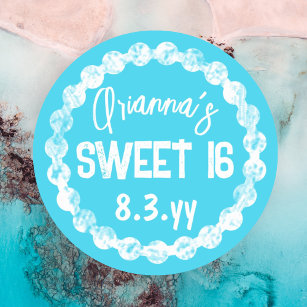 Sweet 16 Turquoise Party Favour Sticker