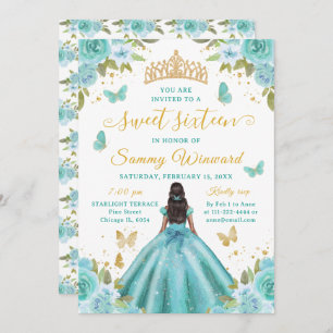 Sweet 16 Turquoise Princess African American Girl Invitation