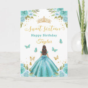 Sweet 16 Turquoise Princess Brunette Girl Card