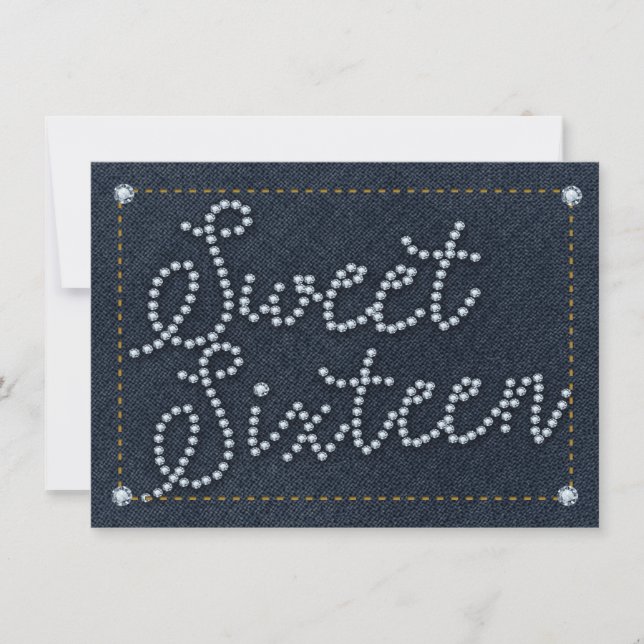 SWEET 16 Type Denim & Diamonds Party Invitation (Front)